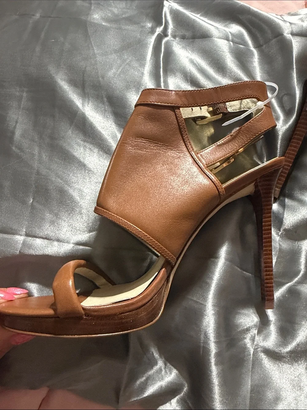 Michael Kors Tan Leather Double-Buckle Stiletto Sandals